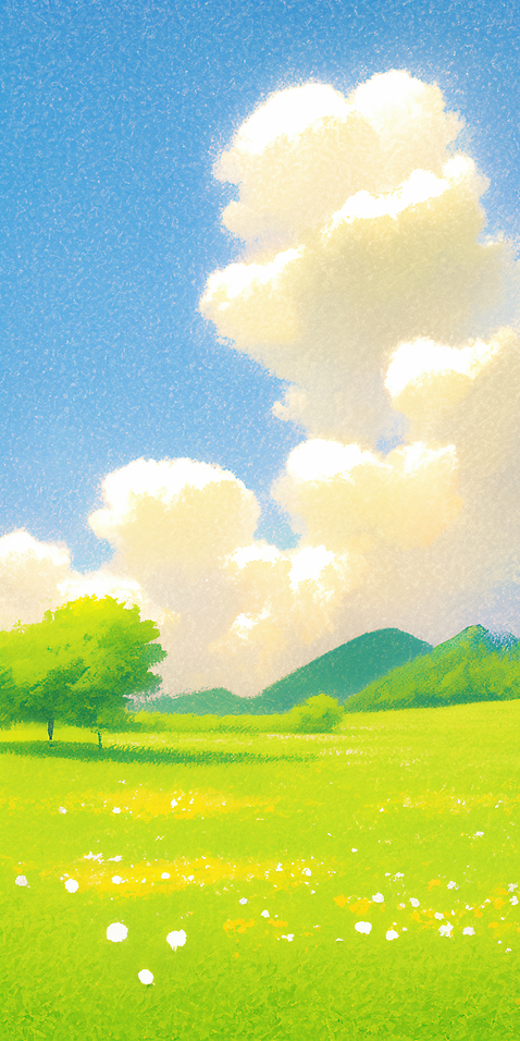 JPG 나무 일러스트 자연 하늘 산 건강 풍경 초원 초록색 여름 파란색 햇빛 봄풍경 목초지 산책 땅 국내일러스트 AI일러스트 AI콘텐츠 식물 계절 컬러 휴식 태양 봄 목장 생태계 파일형식 초원_자연