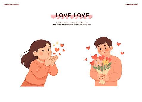 모양 여자 남자 꽃 감정 어린이 컨셉 표정 눈_신체부위 냄새 파일형식 벡터 사랑 꽃다발 소녀 소년 하트 미소 관계 표현 만남 눈동자 향기 축하 다정 컬러 일러스트 국내일러스트 AI파일