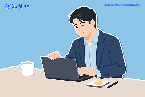 남자 음료 가구 컨셉 회사 비즈니스 디저트 사람 전자제품 컴퓨터 작업 직장인 파일형식 벡터 사무실 노트북 커피 과자 집중 탁자 업무 모니터 소통 직장 모던 생활 일러스트 국내일러스트 AI파일 비즈니스맨 신입사원