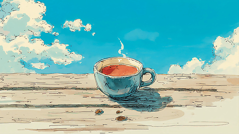 JPG 행복 여유 음료 일러스트 자연 하늘 티타임 휴식 풍경 야외 일상 라이프 김 나무탁자 오후 국내일러스트 AI일러스트 AI콘텐츠 감정 컨셉 탁자 생활 해조류 생태계 파일형식