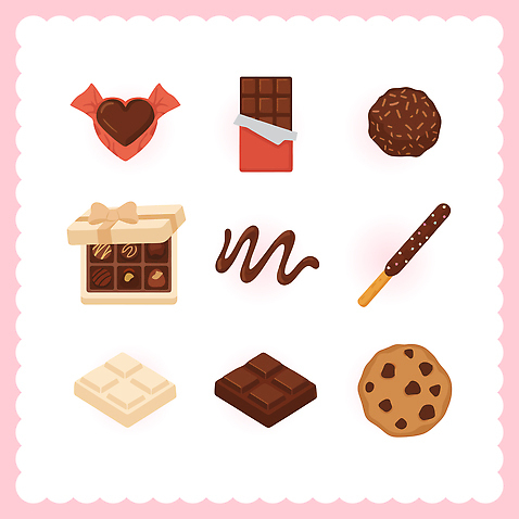 모양 음식 과일 일러스트 디저트 발렌타인데이 사탕 쿠키 과자 초콜릿 달콤 맛 레시피 먹거리 브라우니 초코바 국내일러스트 AI파일 컨셉 데이이벤트 파일형식 벡터