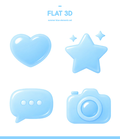 PSD 아이콘 디자인 별 말풍선 그래픽 장식 여름 파란색 세트 3D아이콘 3D 카메라 하트 단순화된 평면 자연요소 모양 계절 컬러 전자제품 디지털합성 파일형식