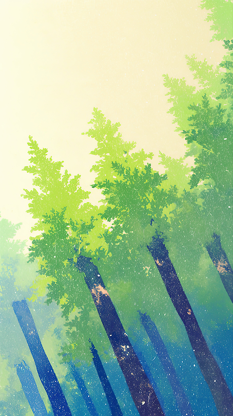 JPG 나무 일러스트 자연 하늘 아침 나뭇잎 풍경 초원 초록색 여름 파란색 햇빛 일출 환경 숲속 숲 나무기둥 국내일러스트 AI일러스트 AI콘텐츠 주간 식물 계절 컬러 잎 태양 노을 생태계 파일형식