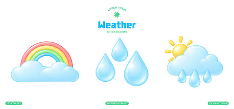 PSD 아이콘 디자인 무지개 날씨 그래픽 세트 3D아이콘 컬러풀 태양 물방울 표현 장면 날씨아이콘 단순화된 자연요소 컬러 파일형식
