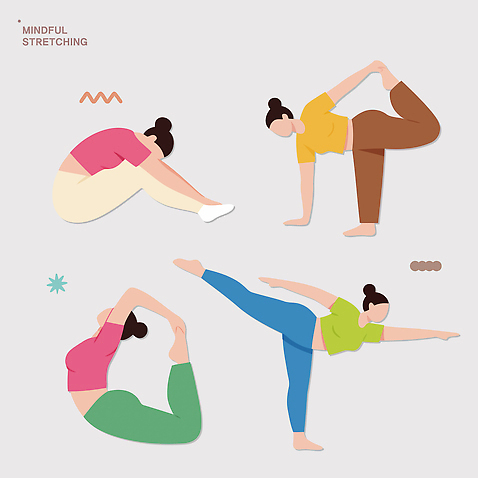 여자 포즈 신체 일러스트 실내 건강 손짓 운동 헬스 스트레칭 마음 유연 자세교정 국내일러스트 AI파일 모션 사람 내부 연습 파일형식 벡터
