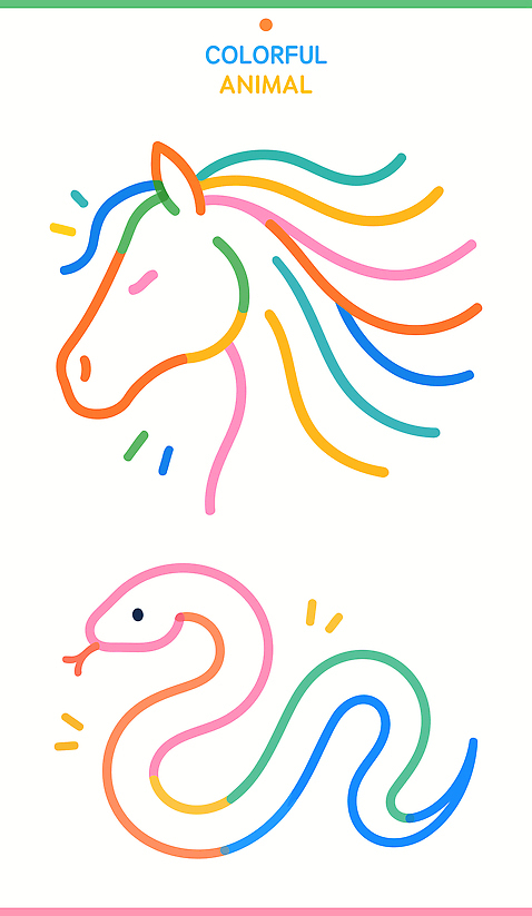 모양 동물 디자인 예술 선 컬러 라인일러스트 일러스트 색연필 미술 말 말_동물 색칠 뱀 그림 상상력 유니콘 창의력 창작 국내일러스트 AI파일 포유류 파충류 문화예술 학용품 파일형식 벡터