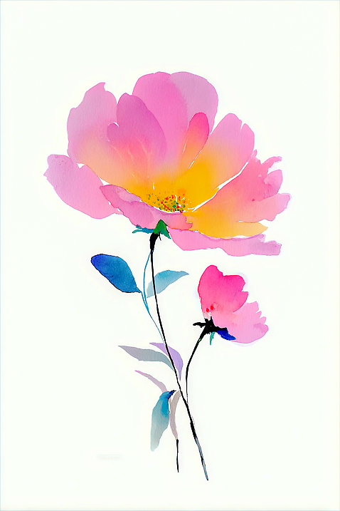 JPG 모양 식물 디자인 계절 꽃 예술 분홍색 컬러 백그라운드 잎 일러스트 자연 생명 수채화 여름 봄 그림 뷰티풀 국내일러스트 AI일러스트 AI콘텐츠 생태계 파일형식