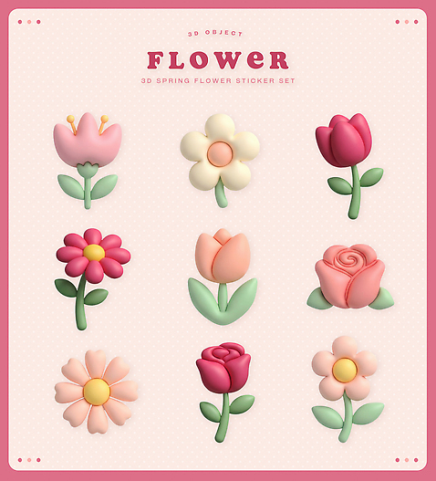 식물 계절 꽃 3D 봄 맛 파일형식 스티커 세트 디자인 모양 컬러 장식 사계절 그림 창작 달콤 색칠 편집이미지 편집3D PSD 오브젝트 봄꽃
