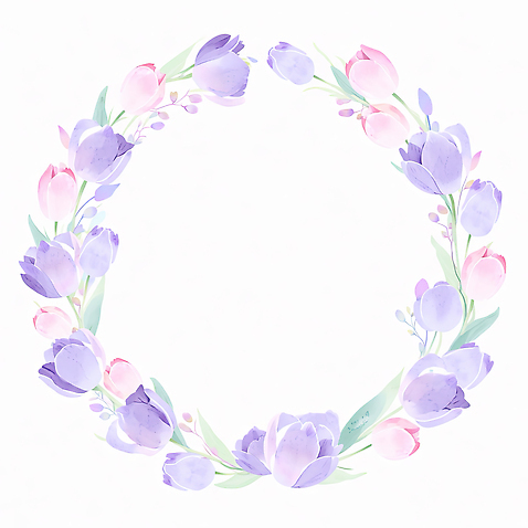 JPG 식물 디자인 꽃 예술 컬러 꽃다발 백그라운드 일러스트 자연 수채화 장식 보라색 화환 물감 봄 튤립 원형 배열 초대장 화사함 조화 국내일러스트 AI일러스트 AI콘텐츠 도형 계절 컨셉 카드_감사 미술도구 생태계 파일형식