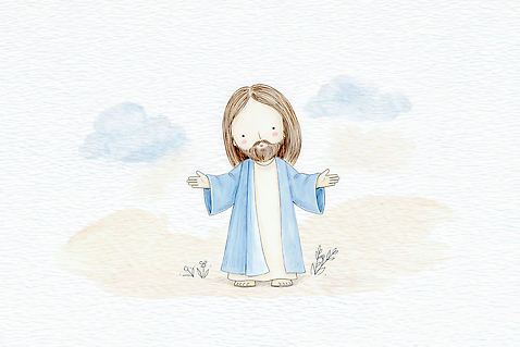 JPG 캐릭터 전통 손 종교 문화 하늘색 일러스트 발 사람 예수 기독교인 그림 감사 초대 베레모 국내일러스트 AI일러스트 AI콘텐츠 모자_잡화 감정 기독교 신체부위 파란색 신_종교 파일형식