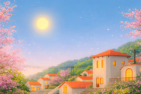 JPG 나무 계절 꽃 길 컬러 일러스트 창문 자연 하늘 아침 조명 산 거리 주택 풍경 빛 마을 소리 봄 달 저녁 국내일러스트 AI일러스트 AI콘텐츠 주간 자연요소 식물 건물 야간 생태계 파일형식