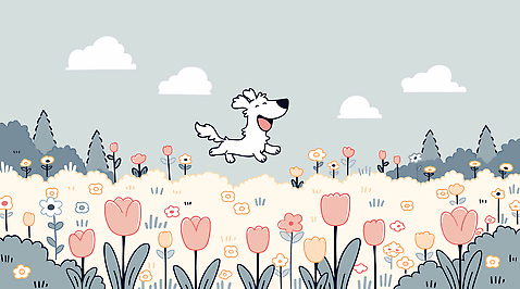 동물 꽃 행복 컬러 꽃밭 일러스트 자연 하늘 피곤 풍경 잔디 초록색 여름 달리기 소풍 귀여움 봄 강아지 동산 일러캐릭터 AI파일 식물 캐릭터 계절 감정 컨셉 모션 반려동물 야외활동 개 생태계 파일형식 벡터