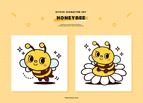 식물 동물 문자 캐릭터 컬러 컨셉 표정 벌_곤충 파일형식 벡터 꿀벌 꽃 노란색 곤충 디자인 키치 세트 놀이 모션 백그라운드 미소 숫자 스타일 AI파일 일러캐릭터 일러스트