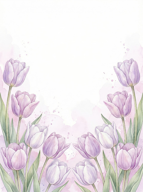 JPG 식물 디자인 계절 꽃 분홍색 컬러 백그라운드 일러스트 자연 수채화 프레임 풍경 장식 정원 보라색 봄 튤립 원화 원예 식물원 화사함 뷰티풀 국내일러스트 AI일러스트 AI콘텐츠 컨셉 돈 취미 생태계 파일형식