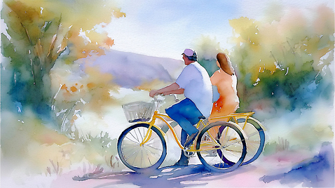 JPG 나무 여자 남자 여행 일러스트 모션 자연 수채화 풍경 초원 여러명 야외 여름 운동 소풍 자전거 산책 그림 주말 국내일러스트 AI일러스트 AI콘텐츠 식물 계절 다수 휴식 건강 사람 야외활동 바이크 생태계 파일형식