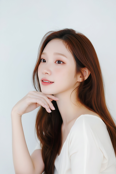 JPG 모델 편집이미지 손 옷 패션 얼굴 포즈 백그라운드 미소 사람 뷰티 갈색 머리 흰색 의료성형뷰티 스타일 편집실사 AI인물포토 AI콘텐츠 컬러 표정 신체부위 CG 파일형식 AI포토