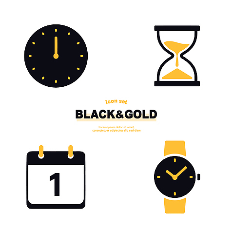 아이콘 디자인 시계 일상 그래픽 검은색 금색 달력 시간 날짜 손목시계 모래시계 준비 단순화된 2D아이콘 AI파일 모래 컬러 장신구 라이프 파일형식 벡터
