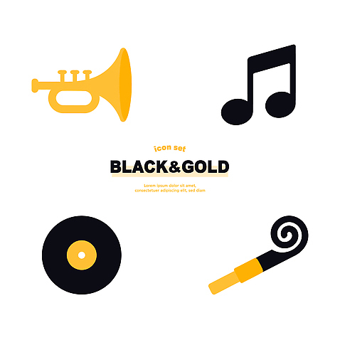 아이콘 디자인 음악 음표 관악기 그래픽 검은색 소리 금색 레코드 황금 트럼펫 벡터 2D아이콘 AI파일 기호 악기 컬러 문화예술 음반 금관악기 파일형식