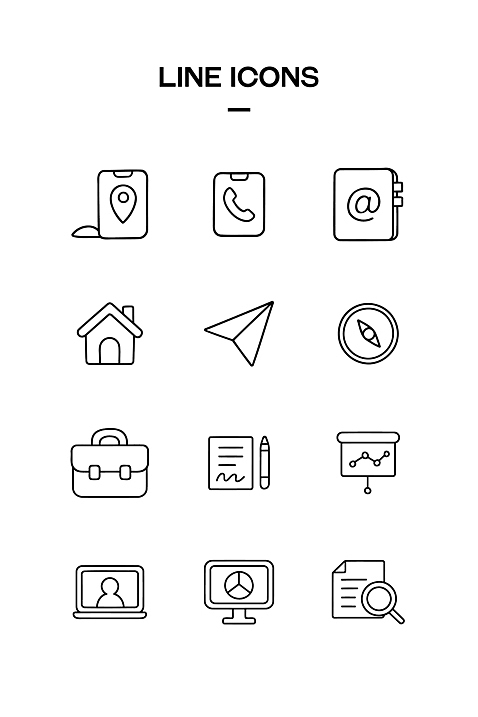 아이콘 선 가방 비행기 주택 노트북 컴퓨터 자료 이메일 나침반 검색 문서 위치 통화 서류판 2D아이콘 AI파일 잡화 항공교통 모션 대중교통 건물 전자제품 사무용품 파일형식 벡터