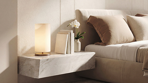 디자인 가구 생활용품 컨셉 내부 감각 CG 파일형식 AI콘텐츠 침대 탁자 조명 화분 책 방 인테리어 오브젝트 모던 생활 실내 편안함 편집이미지 편집실사 JPG 고급 침실 AI포토