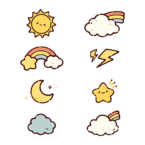 캐릭터 디자인 별 컬러 무지개 일러스트 자연 날씨 태양 달 기상 표현 그리기 번개 그림 스타 국내일러스트 AI파일 자연요소 모션 생태계 파일형식 벡터