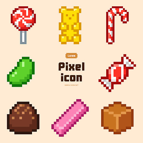 디자인 컬러 일러스트 막대사탕 사탕 그래픽 과자 초콜릿 표현 큐브 젤리 단순화된 지팡이사탕 픽셀 스타일 캐러멜 국내일러스트 AI파일 젤리빈 디저트 파일형식 벡터