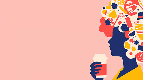 JPG 손 디자인 여자 패션 커피 분홍색 컬러 백그라운드 일러스트 일상 옆모습 컵 머리 도시 오브젝트 그림 세계여성의날 창의성 스타일 국내일러스트 AI일러스트 AI콘텐츠 식기 기념일 음료 뷰포인트 사람 라이프 신체부위 파일형식