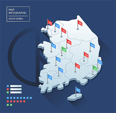 지도 일러스트 한국 사람없음 인포그래픽 깃발 투표 선거 남색 지역 남한 당선 대통령선거 AI_파일형식 국내일러스트 아시아 컬러 민주주의 파일형식 벡터
