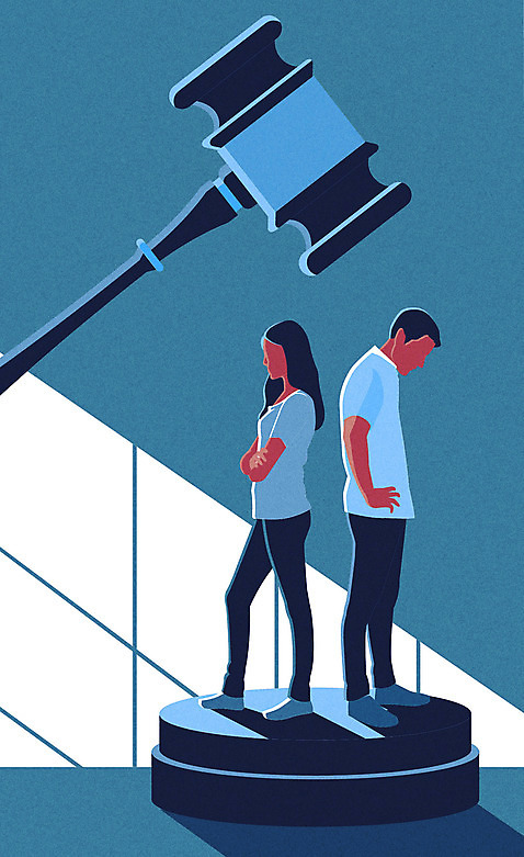 부부 여자 남자 일러스트 고개숙이기 사람 성인 두명 파란색 팔짱 등맞대기 의사봉 재판 이혼 얼굴없음 성인만 AI_파일형식 국내일러스트 커플 컬러 모션 숙이기 법 파일형식 벡터