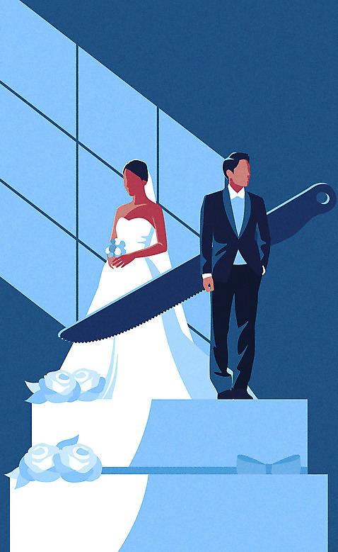 부부 드레스 여자 남자 웨딩드레스 결혼 일러스트 사람 정장 성인 두명 파란색 칼 자르기 웨딩케이크 이혼 얼굴없음 성인만 AI_파일형식 국내일러스트 커플 옷 컬러 모션 이벤트 케이크 파일형식 벡터
