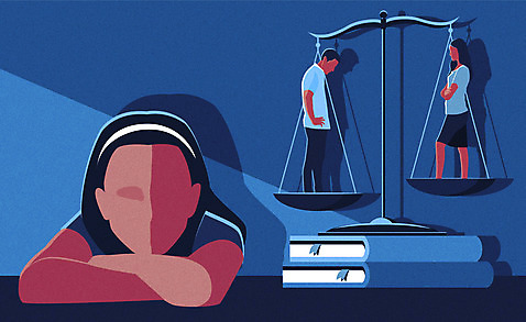 부부 응시 여자 남자 딸 어린이 일러스트 엄마 저울 사람 성인 책 세명 파란색 부모 자녀 아빠 선택 재판 법전 이혼 얼굴없음 AI_파일형식 국내일러스트 커플 시선 컬러 컨셉 가족 법 파일형식 벡터