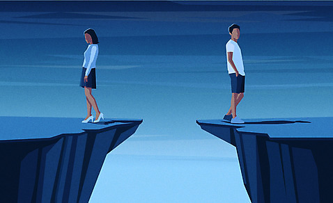 부부 여자 남자 일러스트 사람 성인 두명 파란색 절벽 등돌리기 이별 이혼 얼굴없음 성인만 AI_파일형식 국내일러스트 커플 컬러 컨셉 모션 파일형식 벡터