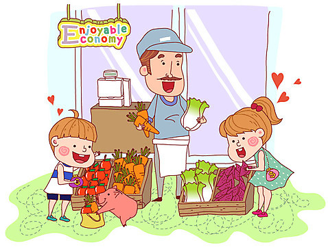 EPS 식물 동물 여자 남자 어린이 토마토 채소 일러스트 포유류 웃음 사람 소년 성인 세명 금융 경제 장보기 상자 상점 당근 하트 돼지 지갑 시장 장 상인 종업원 계산대 배추 고구마 어린이경제 주인 경제교육 시장바구니 채소가게 흥정 미소_표정 소녀_어린이 국내일러스트 모양 직업 교육 뿌리채소 표정 판매 바구니 파일형식 벡터