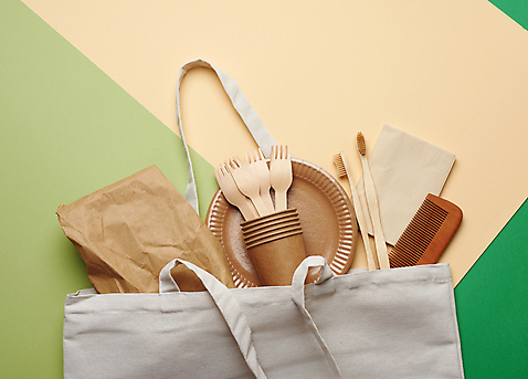 포토 JPG 해외이미지 접시 잎 실내 사람없음 재활용 머리빗 칫솔 종이컵 일회용 친환경 나무포크 에코백 해외포토 식물 식기 포크 가방 내부 컵 위생용품 환경 미용용품 에코 파일형식