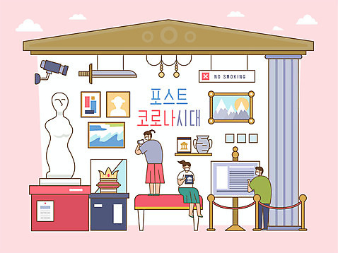 전신 여자 남자 액자 의자 일러스트 마스크 서기 들기 앉기 성인 세명 스마트폰 조각상 미술관 그림 박물관 감시카메라 성인만 코로나바이러스 포스트코로나 델타변이바이러스 위드코로나 AI_파일형식 국내일러스트 가구 모션 사람 핸드폰 스마트기기 조형물 카메라 바이러스 사회이슈 파일형식 벡터