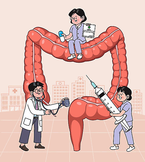 전신 여자 남자 일러스트 청진기 병원 주사기 서기 들기 앉기 성인 치료 세명 알약 진료 간호사 의사 대장 대장질환 항문외과 성인만 AI_파일형식 국내일러스트 의학 의료기기 모션 사람 약 의료진 장기_의학 질병 파일형식 벡터