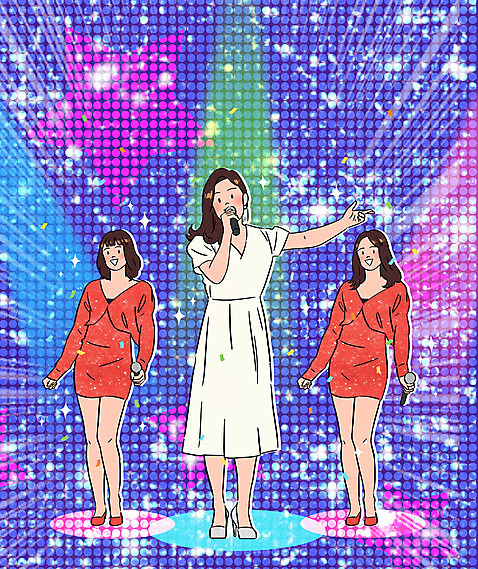 PSD 여자 별 일러스트 노래 팔벌리기 서기 들기 성인 세명 반짝임 가수 무대 춤 마이크 스포트라이트 백댄서 트로트 성인여자만 국내일러스트 자연요소 음악 음향기기 모션 문화예술 사람 음악가 여자만 성인만 파일형식