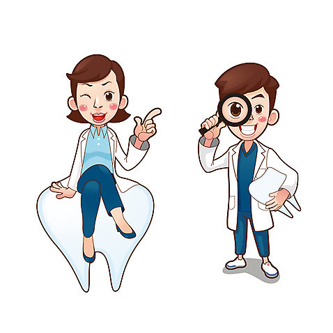 전신 여자 남자 일러스트 돋보기 직업캐릭터 서기 들기 앉기 성인 두명 다리꼬기 가리킴 의사가운 치과의사 치아모형 성인만 AI_파일형식 일러캐릭터 직업 캐릭터 모션 사람 손짓 의사 가운 치아 파일형식 벡터
