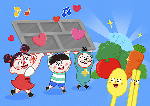 전신 PSD 여자 남자 어린이 토마토 음표 일러스트 젓가락 어류 서기 소년 세명 숟가락 당근 하트 브로콜리 식판 급식 급식소 어린이만 소녀_어린이 국내일러스트 모양 기호 음악 채소 모션 뿌리채소 수저 사람 수중동물 파일형식