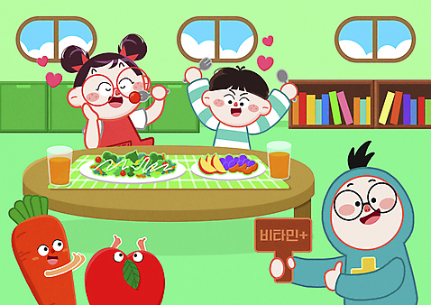 PSD 여자 남자 어린이 포크 채소 과일 일러스트 들기 소년 상반신 컵 세명 초록색 눈감음 숟가락 팻말 샐러드 하트 최고 급식 당근캐릭터 사과캐릭터 어린이만 소녀_어린이 국내일러스트 일러캐릭터 모양 캐릭터 식기 음식 컬러 모션 프레임 수저 사람 파일형식