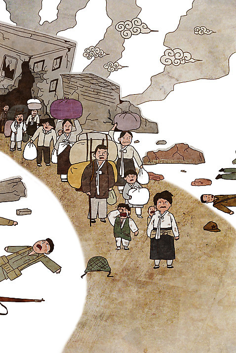 전신 PSD 구름 여자 남자 어린이 일러스트 군대 들기 소녀 소년 여러명 성인 건물 군인 고통 슬픔 짐 죽음 역사 연기 철모 난민 도피 6.25전쟁 국군 군모 북한군 국내일러스트 자연요소 직업 건축물 감정 다수 모션 사람 보호장비 군용 전쟁 파일형식