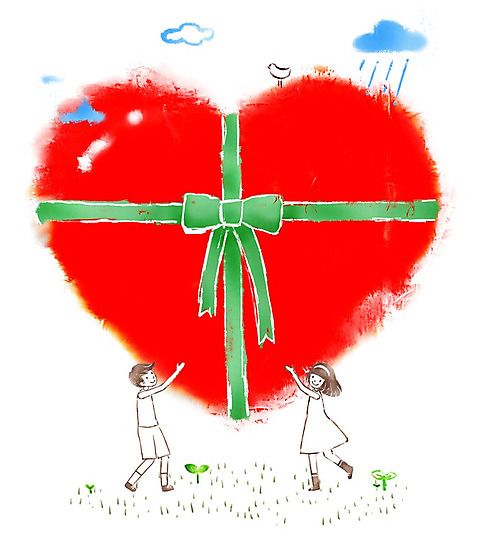 전신 PSD 식물 구름 여자 남자 리본 어린이 백그라운드 일러스트 선물 사랑 서기 미소 웃음 사람 소녀 소년 두명 10대 선물상자 상자 새싹 하트 하트상자 십대만 국내일러스트 자연요소 모양 감정 모션 청소년 표정 파일형식