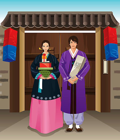 전신 한국문화 한국전통 전통 여자 명절 남자 전통문화 문화 일러스트 출입구 조명 선물 서기 웃음 사람 성인 두명 선물상자 문 등불 전통의상 한복 청사초롱 전통등 성인만 AI_파일형식 미소_표정 국내일러스트 동양문화 기념일 모션 한국 표정 상자 파일형식 벡터