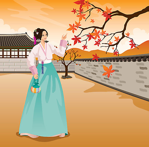 전신 나무 식물 한국문화 한국전통 전통 여자 명절 전통문화 문화 단풍 잎 일러스트 단풍나무 주택 복주머니 기와집 한명 서기 웃음 사람 성인 전통의상 한복 여자만 여자한명만 성인여자만 성인만 AI_파일형식 미소_표정 국내일러스트 1 동양문화 기념일 모션 한옥 전통소품 한국 표정 건물 파일형식 벡터