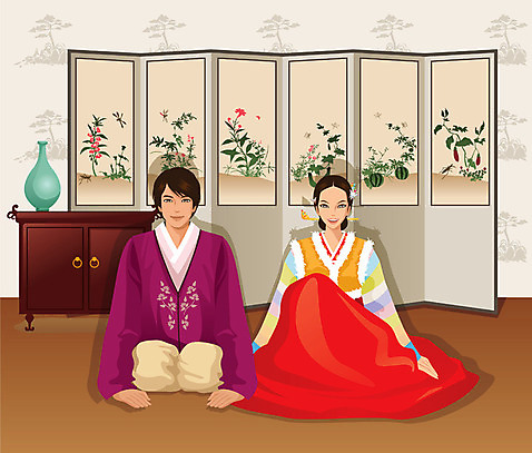 전신 한국문화 한국전통 전통 여자 명절 남자 전통문화 문화 포즈 일러스트 새해 웃음 사람 앉기 성인 두명 설날 예절 인사 절_인사 도자기 전통의상 한복 세배 병풍 명절인사 성인만 AI_파일형식 미소_표정 국내일러스트 동양문화 기념일 모션 한국 표정 파일형식 벡터