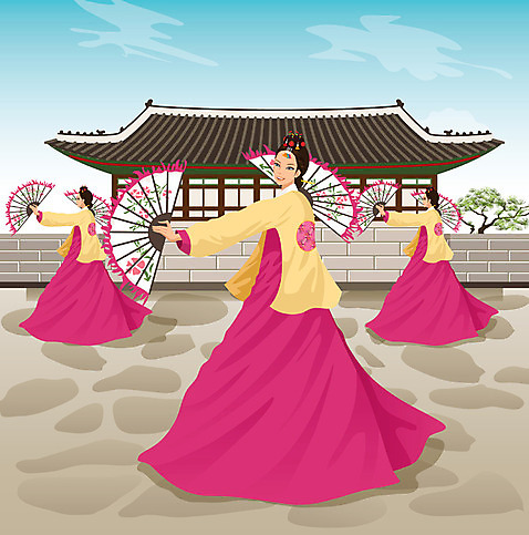 전신 나무 식물 한국문화 한국전통 전통 여자 명절 전통문화 문화 일러스트 하늘 주택 기와집 서기 웃음 사람 성인 세명 전통놀이 춤 부채 전통의상 한복 부채춤 여자만 성인여자만 성인만 AI_파일형식 구름_자연 미소_표정 국내일러스트 자연요소 동양문화 기념일 모션 놀이 문화예술 한옥 한국 표정 건물 전통공연 전통무용 파일형식 벡터
