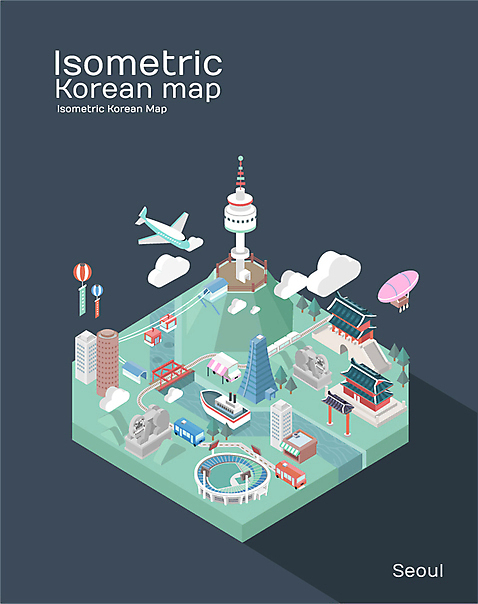 아시아 여행 배_교통 스포츠시설 서울 한국 건물 궁전 남산 랜드마크 파일형식 벡터 한강 아이소메트릭 야구장 경복궁 도시 유람선 특산물 빌딩 지도 케이블카 남산타워 백그라운드 관광지 사람없음 일러스트 AI_파일형식 국내여행 국내일러스트