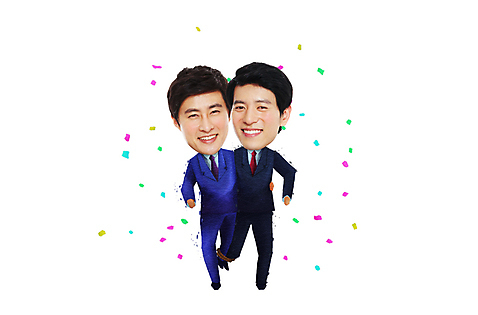 전신 PSD 편집이미지 캐릭터 남자 비즈니스 포토일러 사람 정장 성인 두명 앞모습 달리기 한국인 끈 비즈니스맨 인물미니어처 꽃가루 광고편집 이인삼각 SD캐릭터 남자만 성인남자만 성인만 미소_표정 이미지편집 옷 뷰포인트 모션 놀이 표정 동양인 미니어처 직장인 가루 파일형식