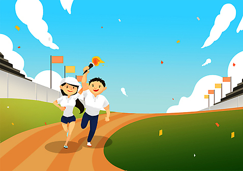 주간 전신 PSD 모자_잡화 여자 남자 일러스트 들기 사람 야외 두명 달리기 축제 경기장 깃발 트랙 열정 아시안게임 성화 개막식 횃불 국내일러스트 자연요소 잡화 감정 스포츠 스포츠시설 모션 이벤트 도구 파일형식