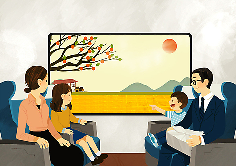 PSD 여자 명절 남자 딸 아들 백그라운드 일러스트 창문 가족 엄마 사람 여러명 성인 추석 기차 시골 아빠 방문 고향 성인만 국내일러스트 전통 기념일 육상교통 다수 관계 대중교통 파일형식